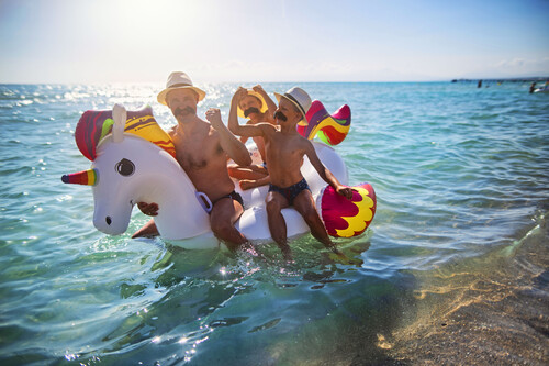 Family on inflatable